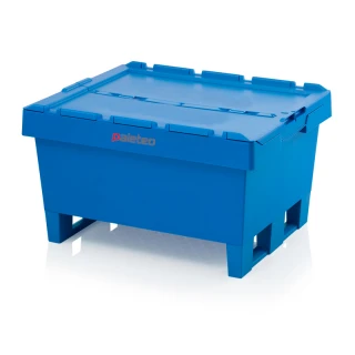 Pojemnik wielokrotnego użytku, niebieski 800x600x420 mm na płozach z pokrywą [PPNP86_42A]